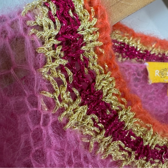 Rose Carmine Sweater Pink White Balloon Sleeves Oversized Fit - Picture 3 of 9